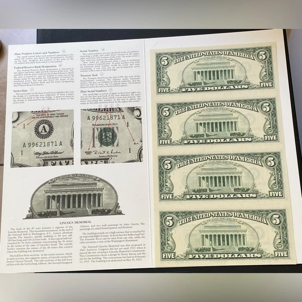 US MINT 1995 UNCUT 5$ BILLS - Picture 10 of 10